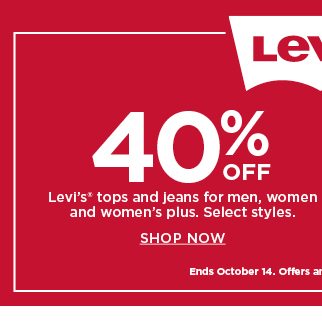 40% off tops and jeans for men, women and women's plus. shop now.