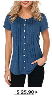 Crinkle Chest Button Up Navy Blue T Shirt