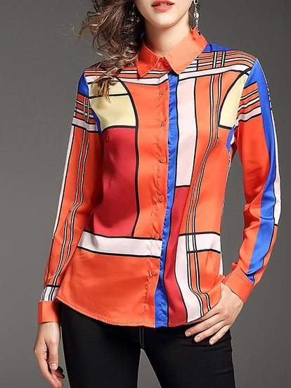 Buttoned Abstract Printed Bl...