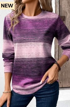 ROTITA Patchwork Tribal Print Purple Round Neck Sweatshirt