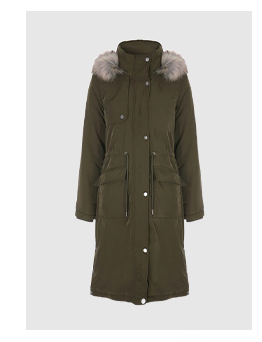 Womens Khaki Mid Length Parka Coat