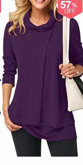 Long Sleeve Cowl Neck Layered T Shirt