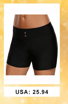 Mid Waist Solid Black Swimwear Shorts
