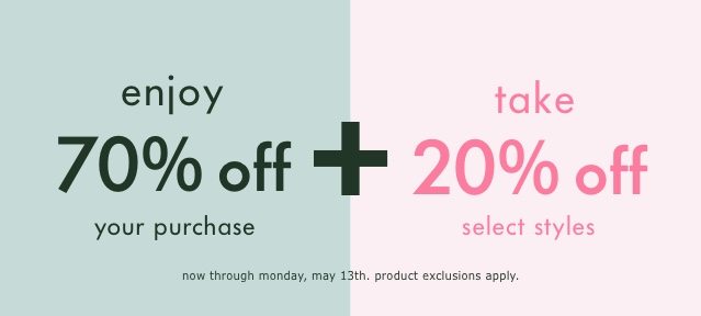 mother's day is sunday! enjoy 70% off your purchase plus an extra 20% off  select styles - kate spade surprise Email Archive