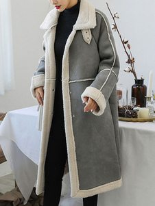 Manteau pour femme gris col rabattu manteau d'hiver décontracté en fausse fourrure