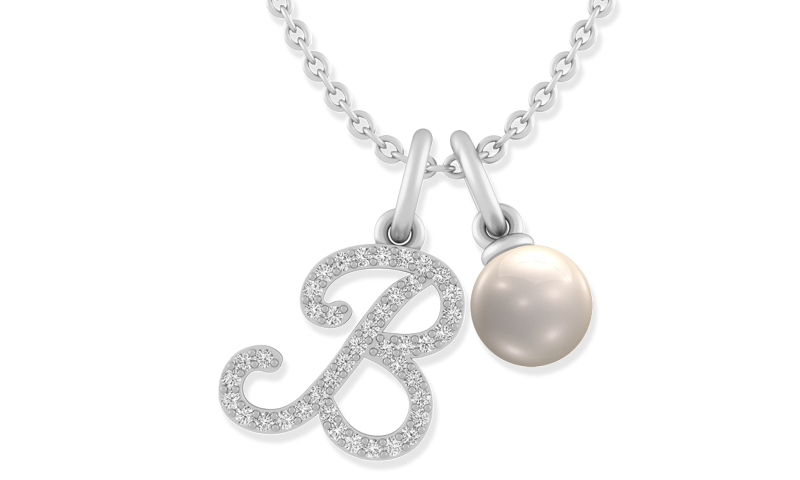 1/20 - 1/6 ct tw Diamond and Cultured Pearl Initials Necklace