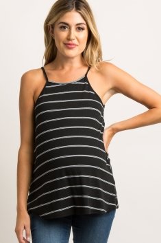 Black Striped Ribbed Maternity Cami Top