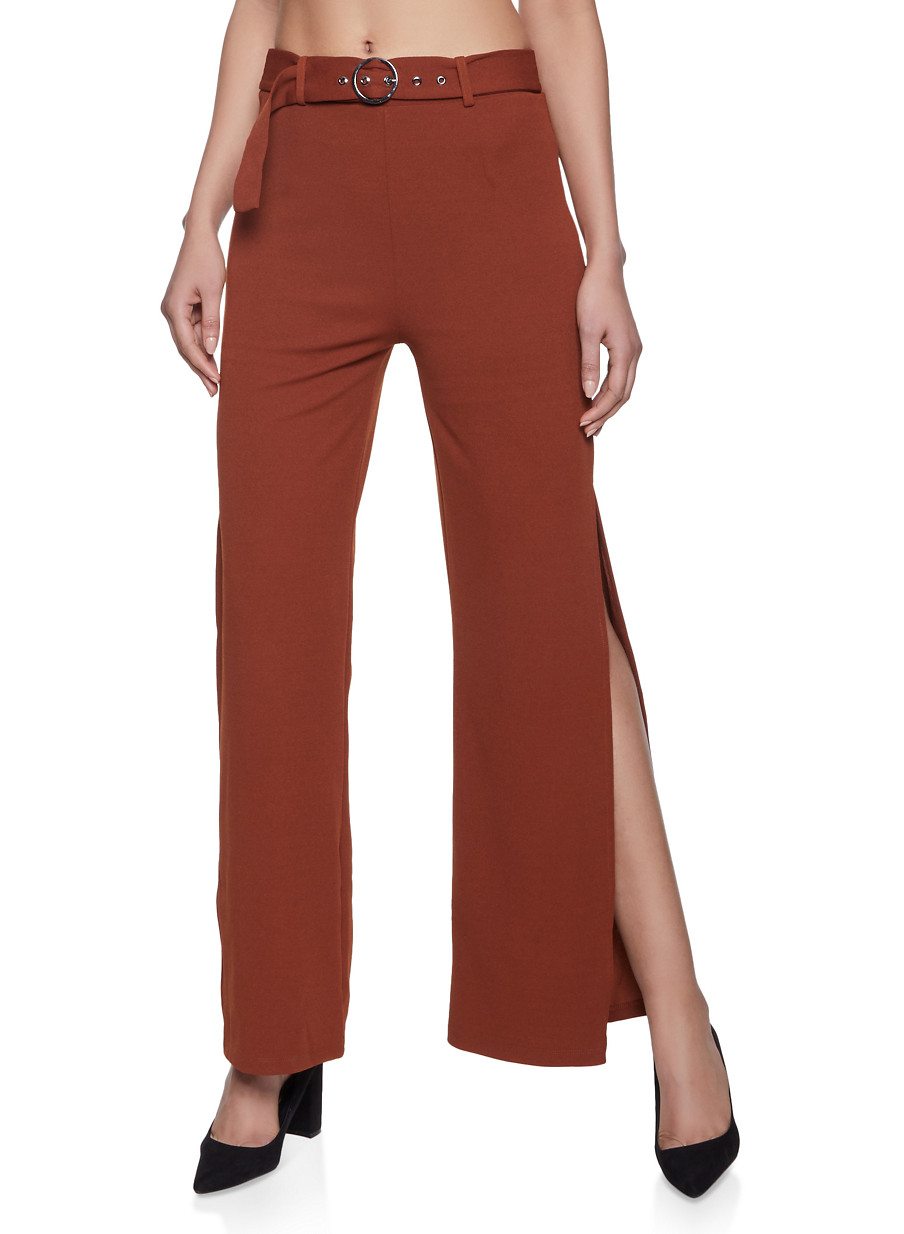 Belted Wide Leg Dress Pants