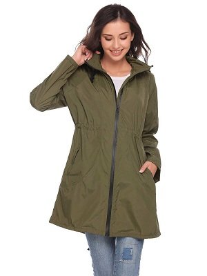 Army green Lightweight Travel Hooded Windproof Hiking Waterproof Raincoat