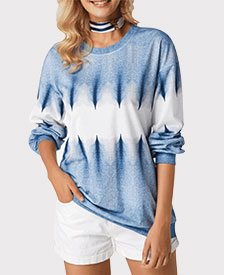 Long Sleeve Round Neck Printed Blue Sweatshirt