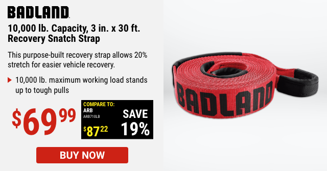 10,000 lb. Capacity, 3 in. x 30 ft. Recovery Snatch Strap