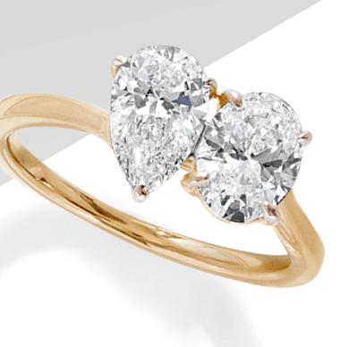 Toi et Moi Pear-Shaped & Oval-Cut Lab-Grown diamond Engagement ring 2 ct tw in 14K Yellow Gold