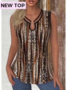 ROTITA Circular Ring Leopard Dark Coffee Round Neck Tank Top