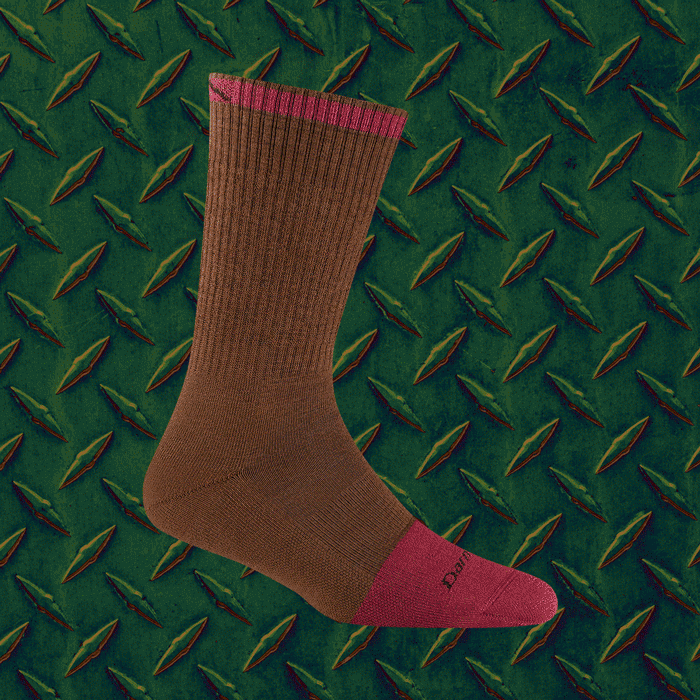 Shop exclusive Steely colors - brown, chestnut, and red work socks against a steel traction background