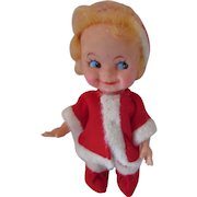 Cute Little Vinyl Santa Doll in Red Suit Boots and Cap White Trim