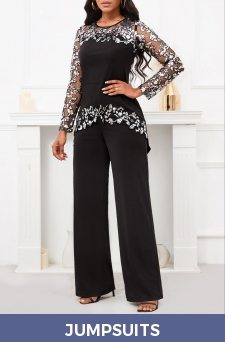 Embroidery Black Long Round Neck Top and Pants