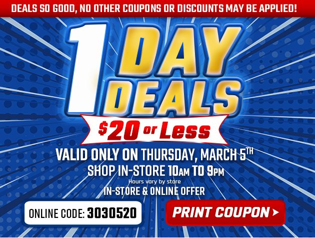 Extra Low Prices for E-Team Members | 1-Day Deals | Coupon valid In-Store, Thursday, March 5, 2020