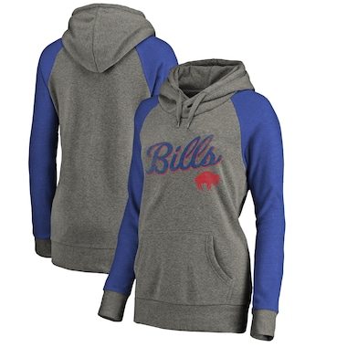 Buffalo Bills NFL Pro Line by Fanatics Branded Women's Timeless Collection Rising Script Tri-Blend Raglan Pullover Hoodie - Ash