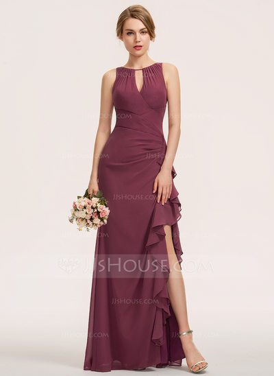 A-Line Scoop Neck Floor-Length Chiffon Evening Dress With Sp...