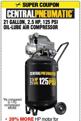 21 gal. 2.5 HP 125 PSI Cast Iron Vertical Air Compressor