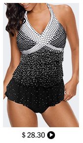 Polka Dot Print Halter Neck Layered Tankini Set