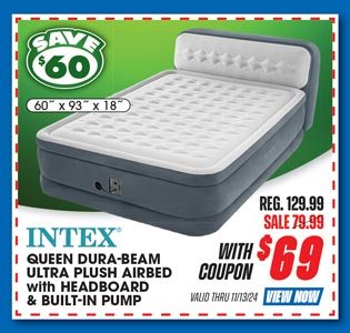 Intex Queen 18'' Dura-Beam Ultra Plush Airbed with Headboard and Built-In Pump