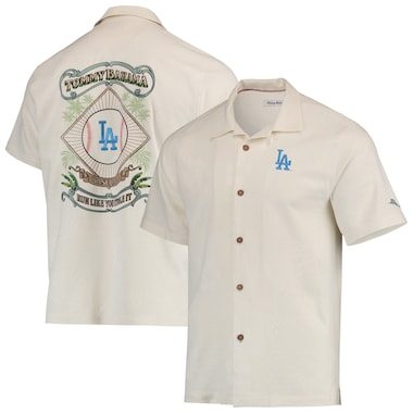 Men's Tommy Bahama Cream Los Angeles Dodgers Baseball Camp Button-Up Shirt