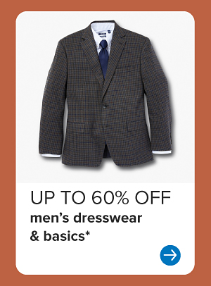 A men's sport coat, dress shirt and tie. Up to 60% off men's dresswear and basics.