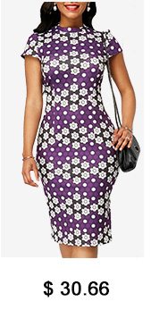 Cap Sleeve Mock Neck Polka Dot Print Dress