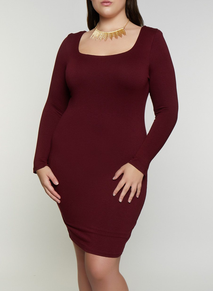 Plus Size Square Neck Bodycon Dress