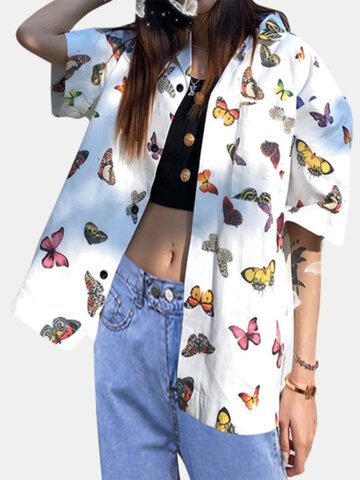 Butterfly Print Short Sleeve Shirt