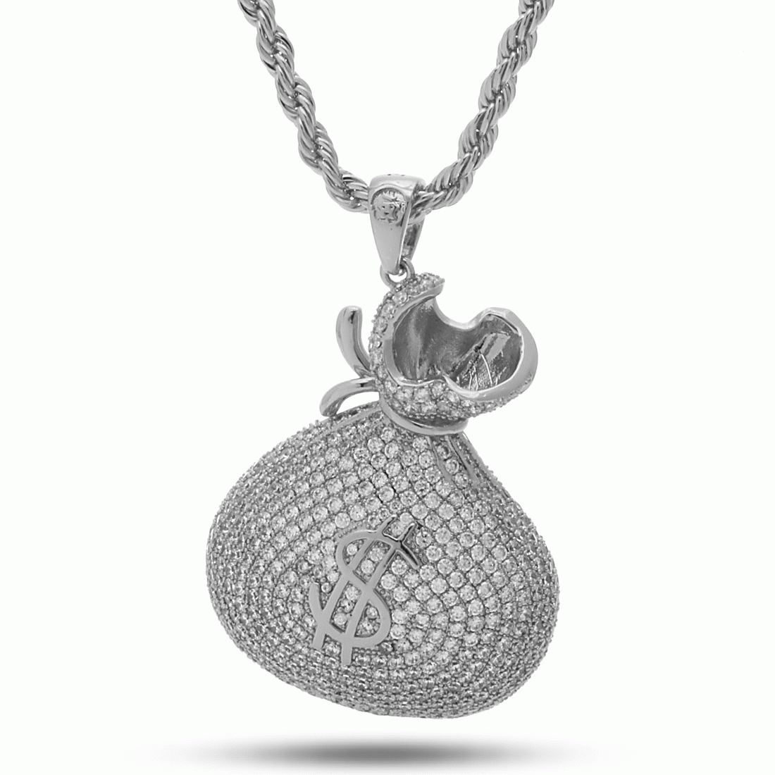 The White Gold Money Bag Necklace - Designed by Snoop Dogg x King Ice