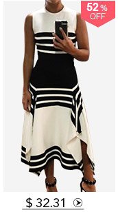 Stripe Print Asymmetric Hem Sleeveless Midi Dress