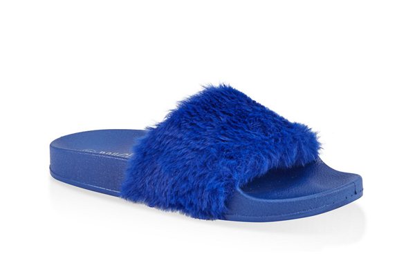 Faux Fur Band Pool Slides