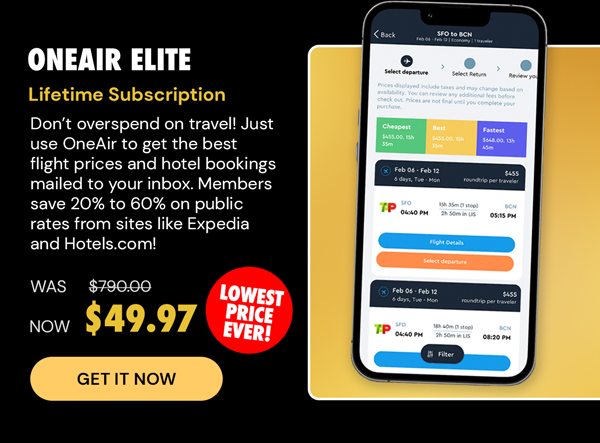 OneAir Elite Plan: Lifetime Subscription (Save Big on Flights, Hotels & More)