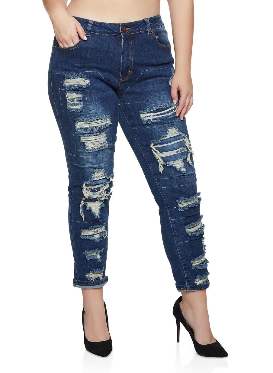 Plus Size VIP Patch and Repair Jeans