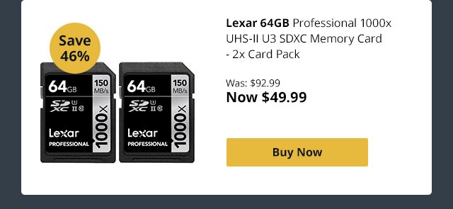 Lexar 64GB Professional 1000x UHS-II U3 SDXC Memory Card - 2 Pack