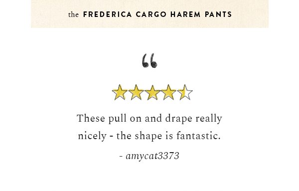 Shop the Frederica cargo harem pants.