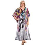 Colorful Cinch Waist Long Polyester Caftan Robe