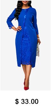 Royal Blue Lace Panel Long Sleeve Sheath Dress