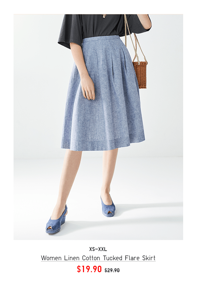 WOMEN LINEN COTTON TUCKED FLARE SKIRT $19.90