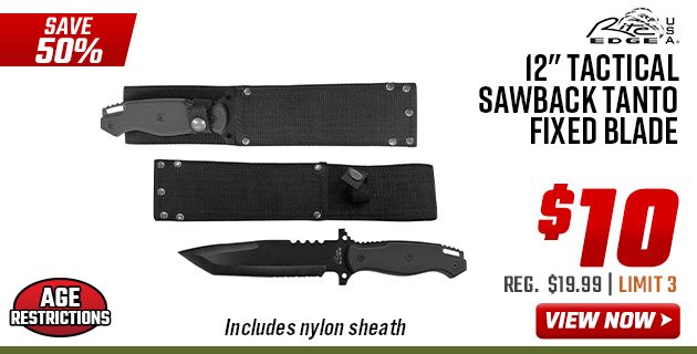 Rite Edge 12'' Tactical Sawback Tanto Fixed Blade