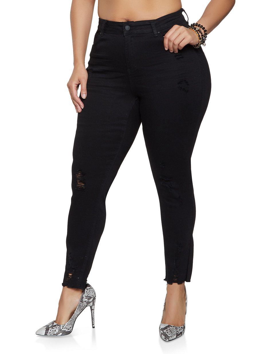 Plus Size WAX Raw Hem Distressed Jeans