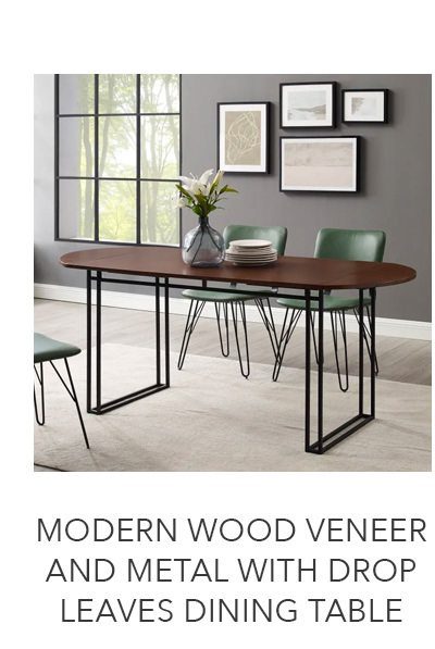 Modern Wood Veneer and Metal with Drop Leaves Dining Table | SHOP NOW