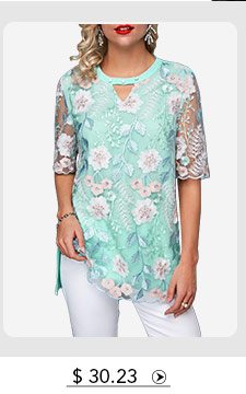 Faux Pearl Embellished Keyhole Neckline Blouse