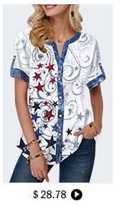 Button Up Split Neck Star Print Blouse