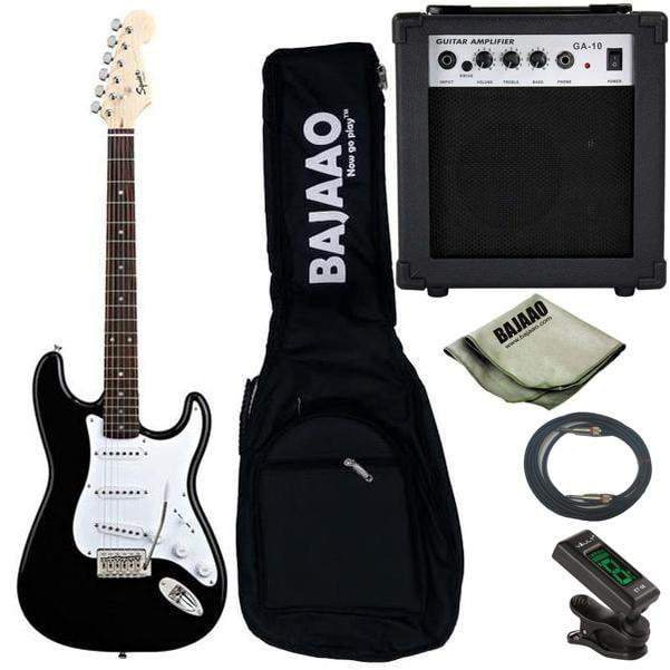 Image of Fender Squier Bullet Stratocaster With Tremolo Electric Standard Guitar Bundle - Black with Amplifier, Tuner, Cable and Polishing Cloth