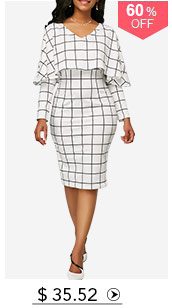 V Neck Grid Print Cape White Sheath Dress