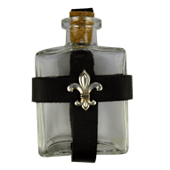 Glass Potion Bottle with Fleur De Lis Holder