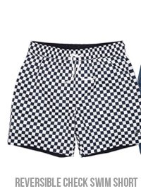 REVERSIBLE CHECK SWIM SHORT